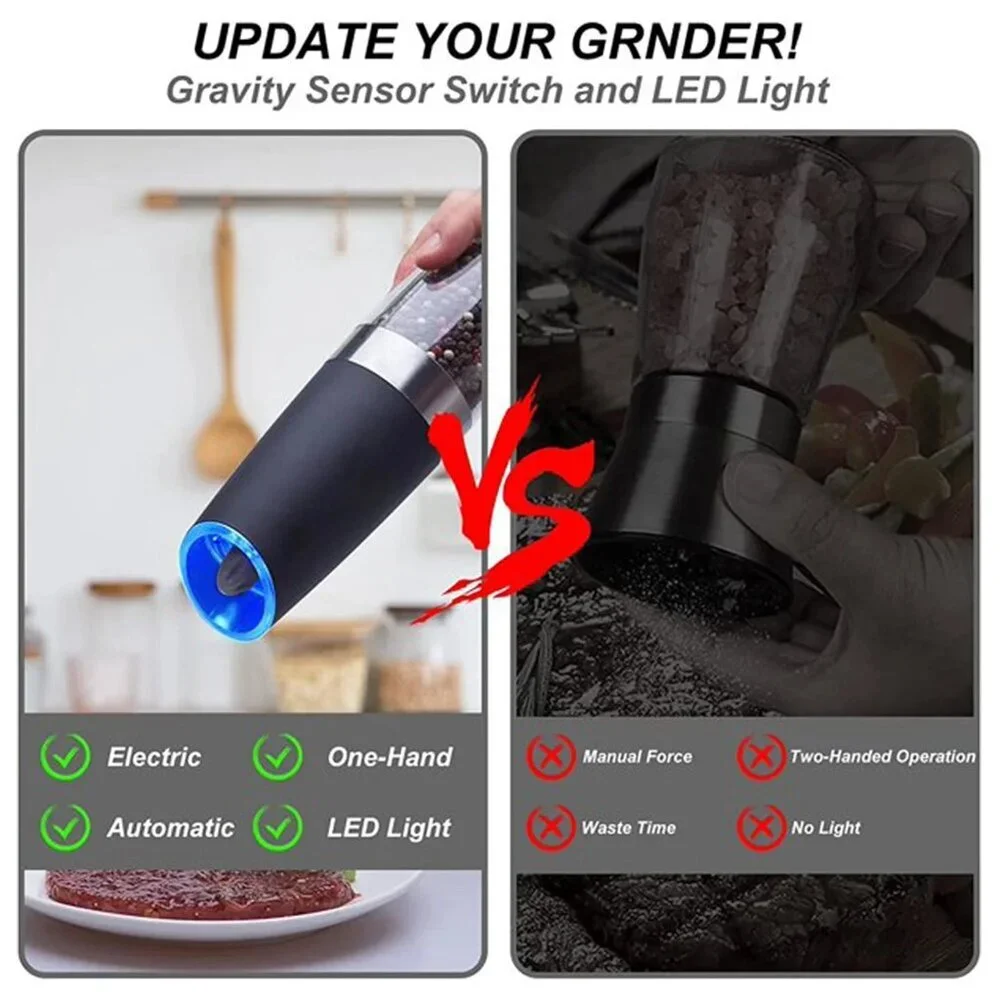 🔥2 Pack Gravity Electric Salt and Pepper Grinder Mill Shaker Adjustable Auto🔥